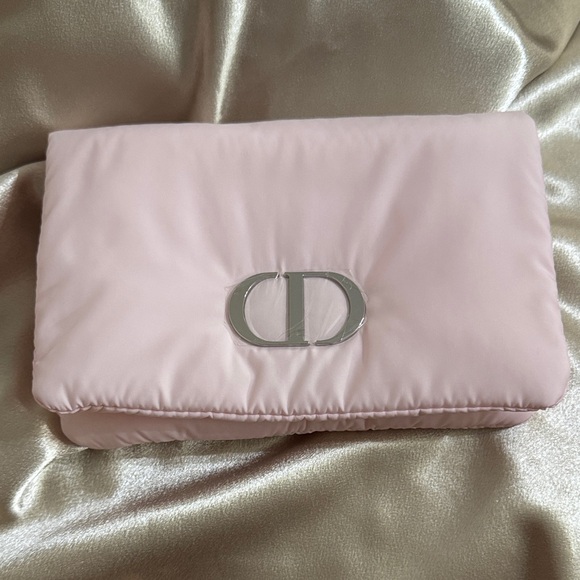 NEW Dior Soft Pink Pillow Clutch Makeup Pouch with Silver Logo and deluxe Jadore - Picture 2 of 8